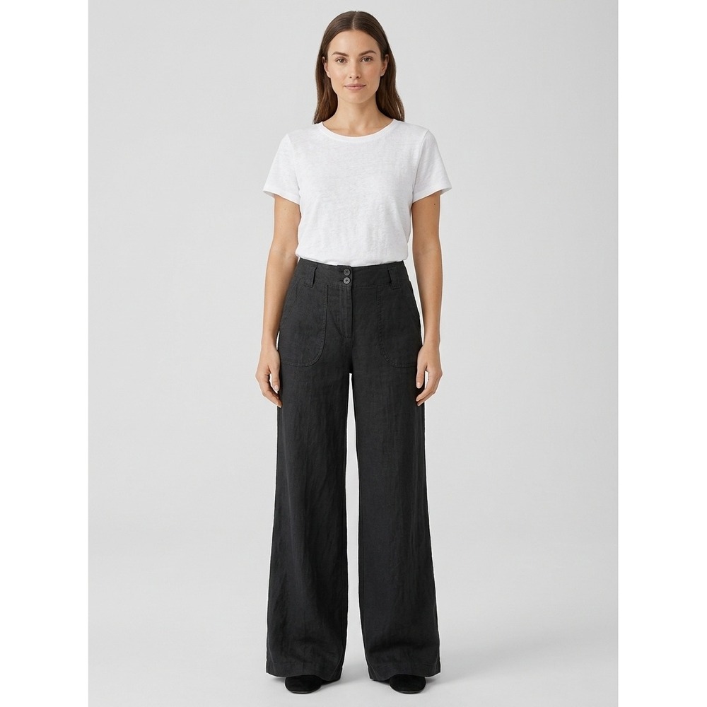 Maeve Anthropologie Black Linen Blend Wide Leg Trousers Pants Women Size 4
